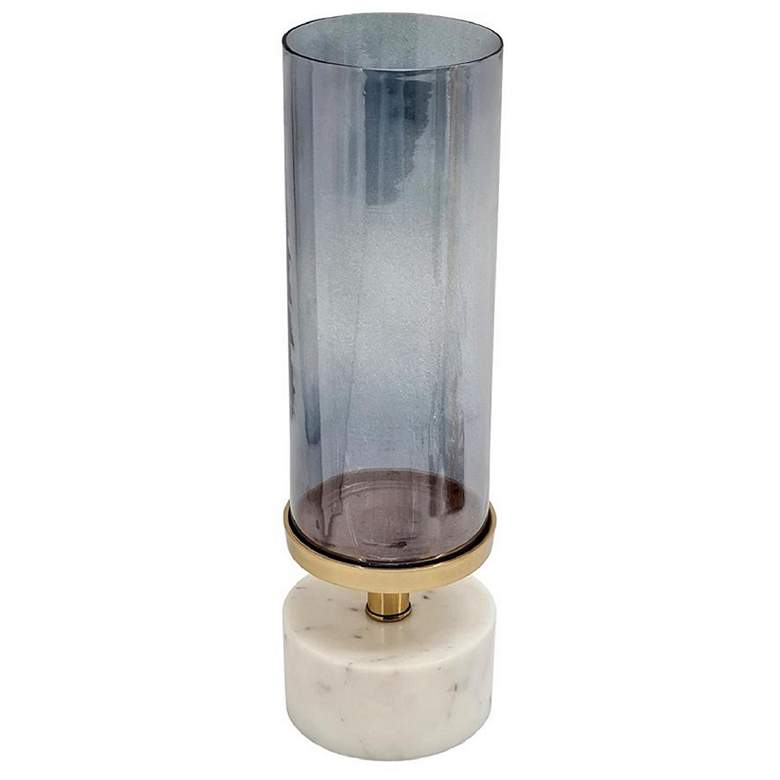 Image 1 16.1 inch Grey Luster &#38; White Glass &#38; Marble Cylindrical Hurricane