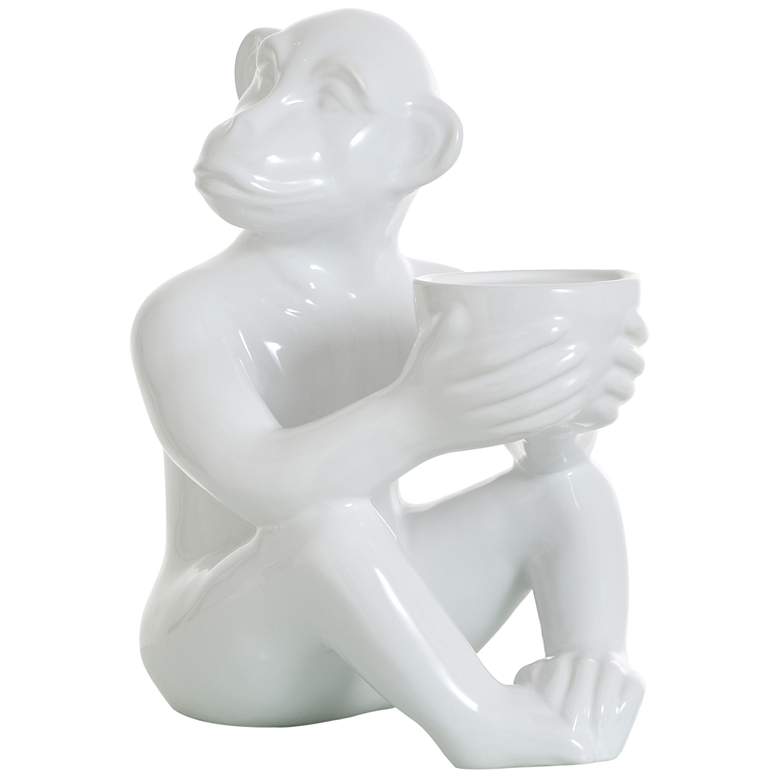 Image 1 16.15" High Chimp White Ceramic Candle Holder Statue