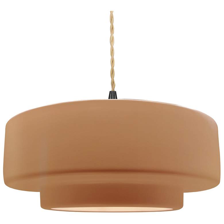 Image 1 16.25"W Adobe Frame Matte Black Large Tier Beige Twisted LED Pendant