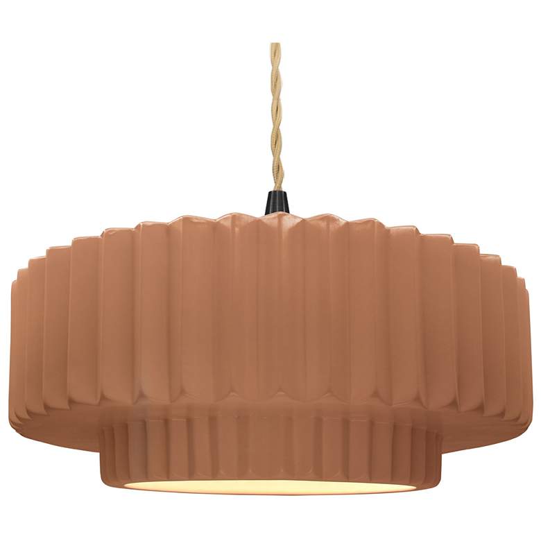 Image 1 16.25"W Adobe Frame Matte Black Large Tier Pleated Twisted LED Pendant