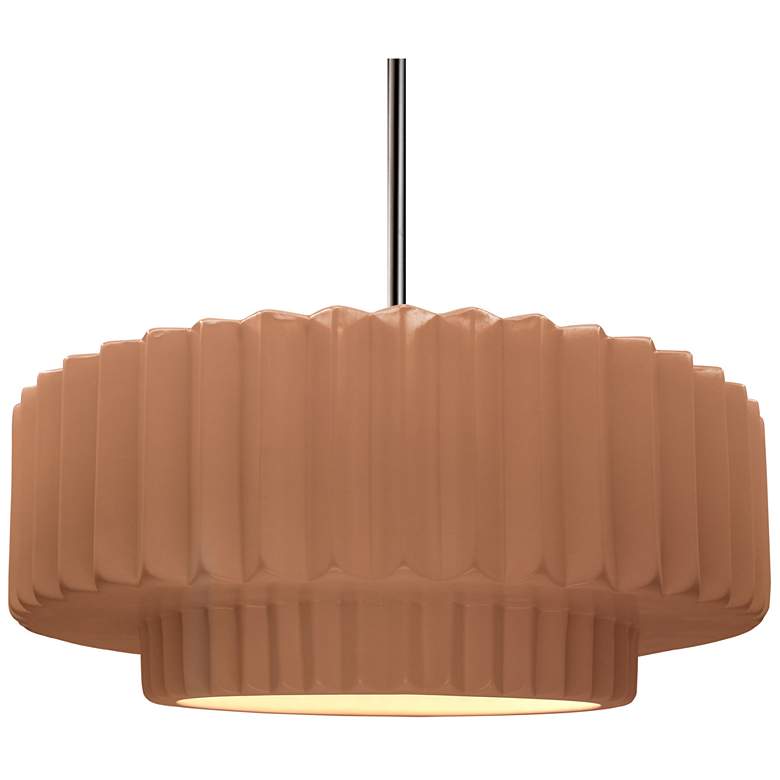 Image 1 16.25"W Adobe Frame Nickel Large Tier Pleated Rigid Stem Kit Pendant
