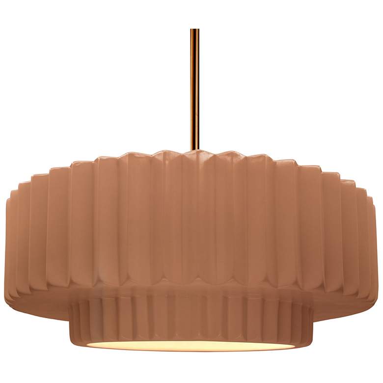 Image 1 16.25"W Adobe Frame Polished Brass Large Tier Pleated Stem Pendant