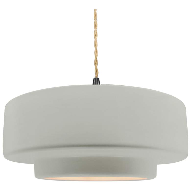 Image 1 16.25"W Bisque Frame Matte Black Large Tier Beige Twisted LED Pendant