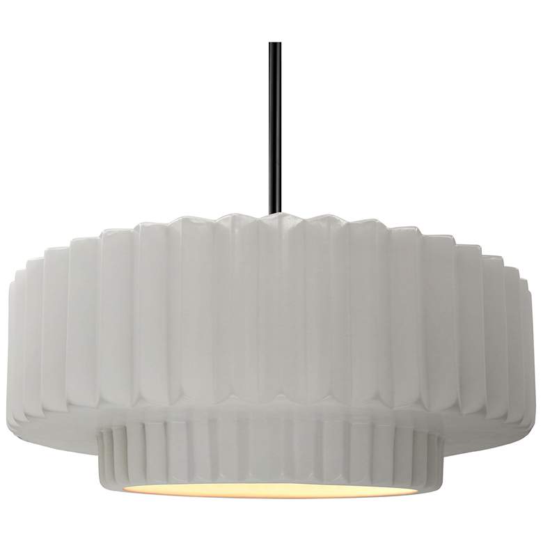 Image 1 16.25"W Bisque Frame Matte Black Large Tier Pleated Stem LED Pendant
