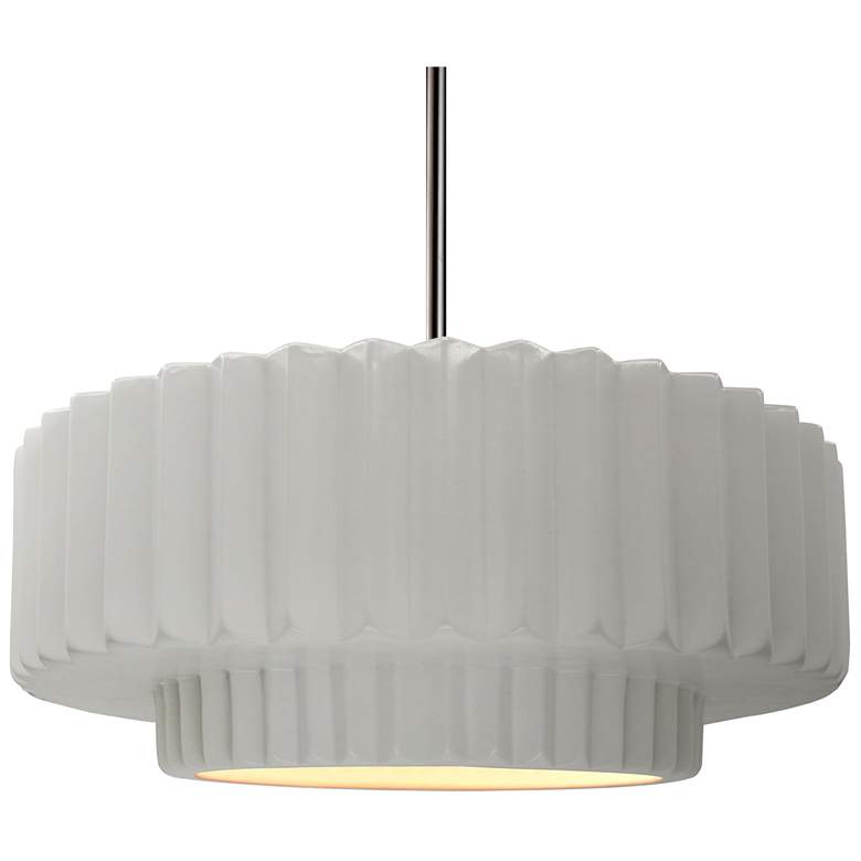 Image 1 16.25"W Bisque Frame Nickel Large Tier Pleated Rigid Stem Kit Pendant