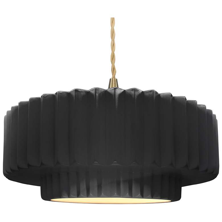 Image 1 16.25"W Black/White Frame Brushed Brass Large Tier Pleated Twisted Pen