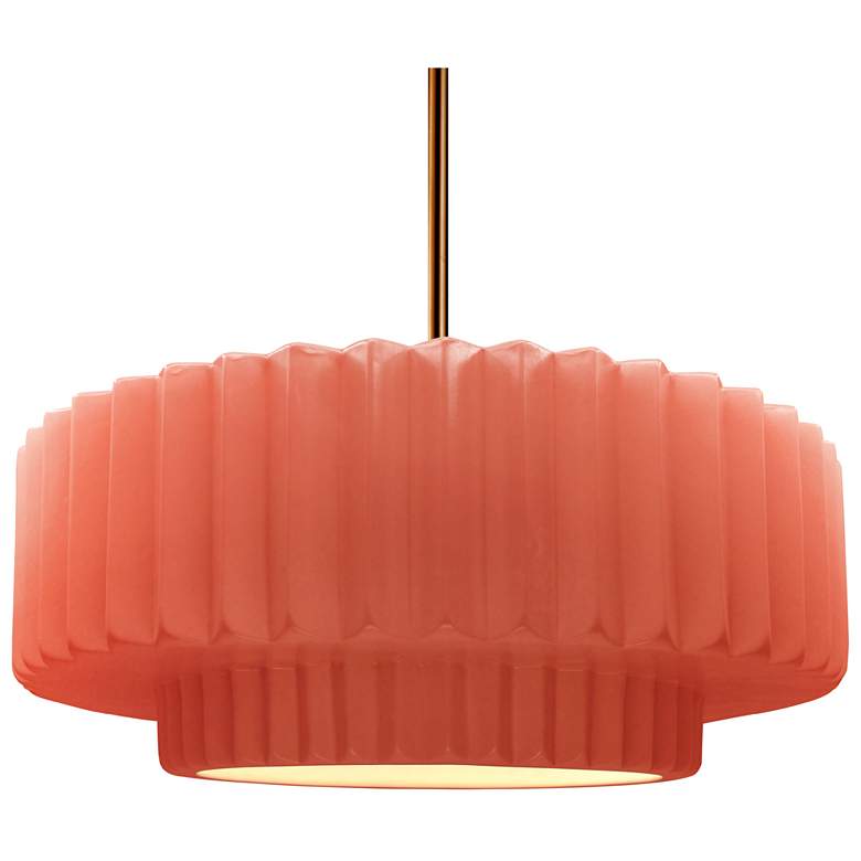 Image 1 16.25"W Blush Frame Polished Brass Large Tier Pleated Stem LED Pendant