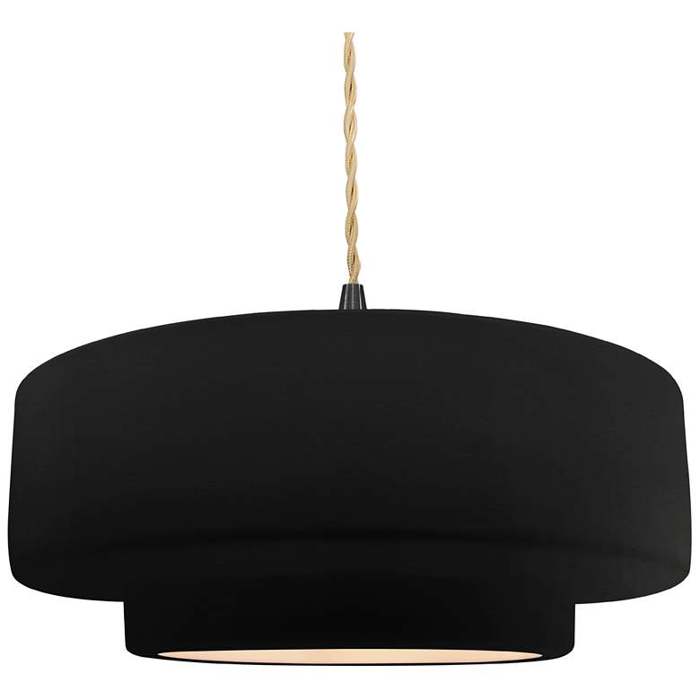 Image 1 16.25"W Carbon Frame Matte Black Large Tier Beige Twisted LED Pendant
