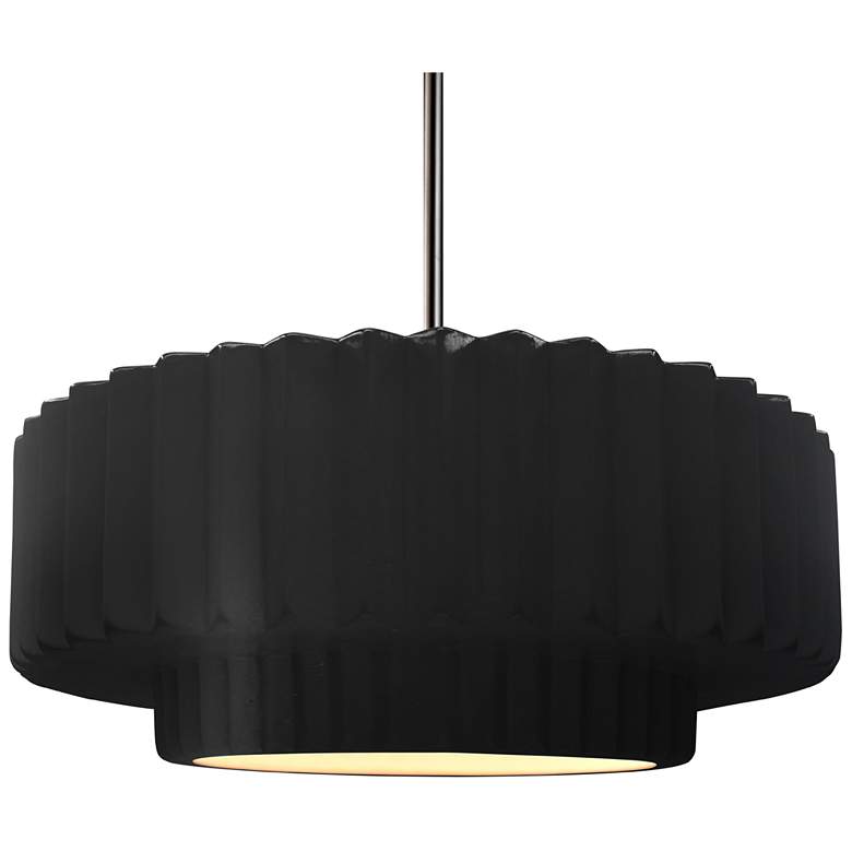 Image 1 16.25"W Carbon Frame Nickel Large Tier Pleated Rigid Stem Kit LED Pend
