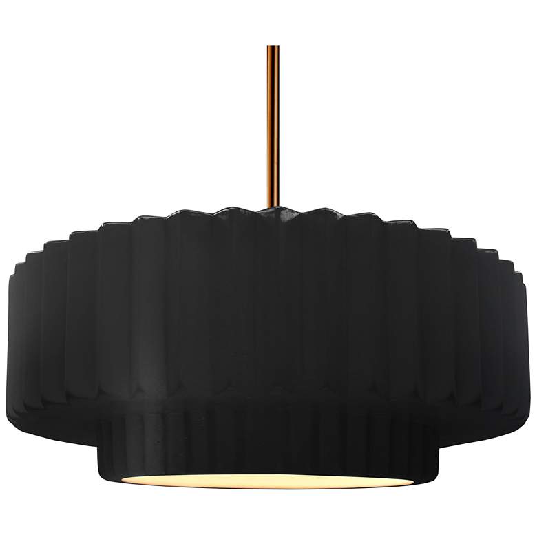 Image 1 16.25"W Carbon Frame Polished Brass Large Tier Pleated Stem Pendant