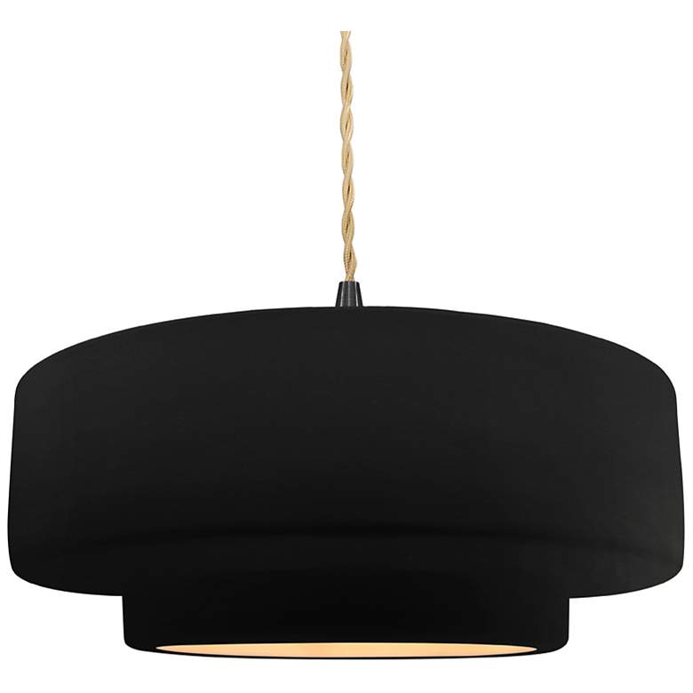 Image 1 16.25"W Carbon/Gold Frame Matte Black Large Tier Beige Twisted Pendant