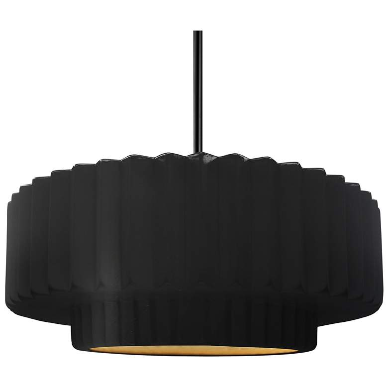 Image 1 16.25"W Carbon/Gold Frame Matte Black Large Tier Pleated Stem LED Pend