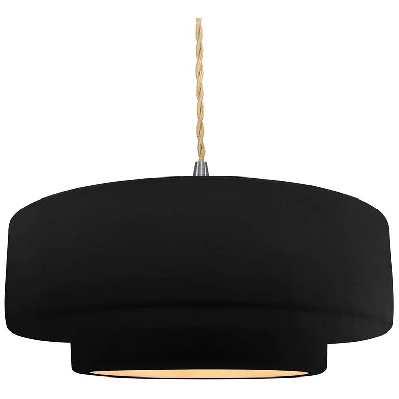 Image 1 16.25"W Carbon/Gold Frame Nickel Large Tier Beige Twisted LED Pendant