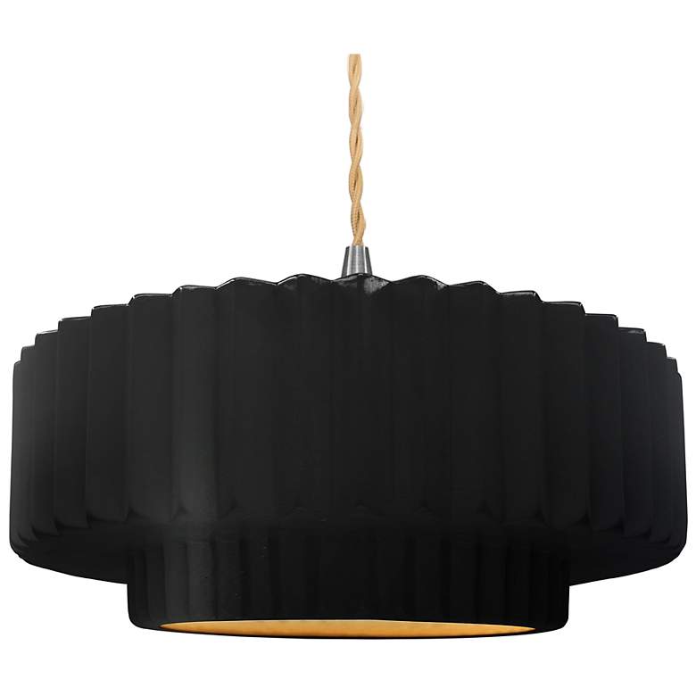 Image 1 16.25"W Carbon/Gold Frame Nickel Large Tier Pleated Twisted LED Pendan