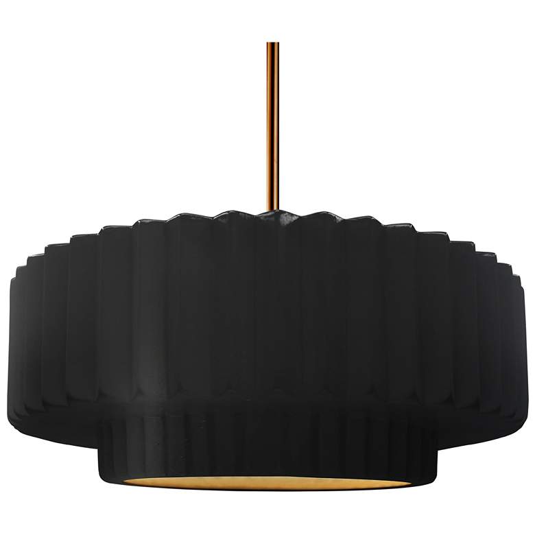 Image 1 16.25"W Carbon/Gold Frame Polished Brass Large Tier Pleated Stem Penda
