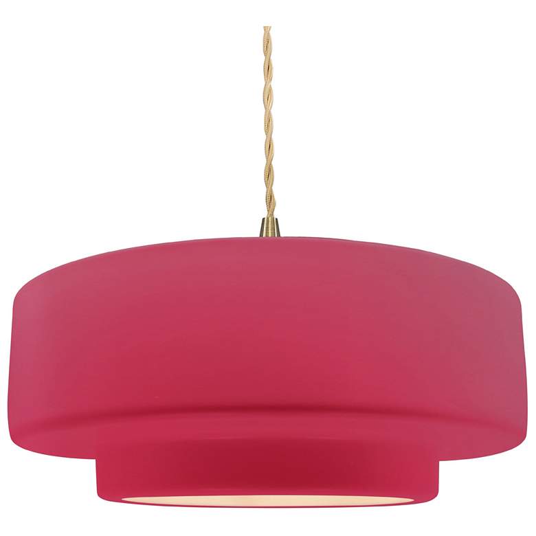 Image 1 16.25"W Cerise Frame Brushed Brass Large Tier Beige Twisted LED Pendan