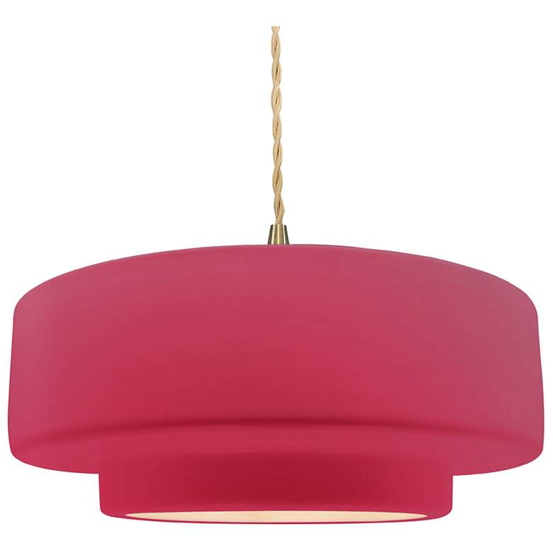 Image 1 16.25"W Cerise Frame Brushed Brass Large Tier Beige Twisted Pendant