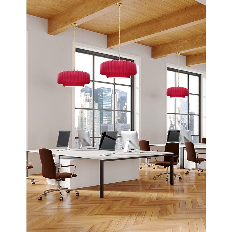 Image 3 16.25"W Cerise Frame Brushed Brass Large Tier Pleated Twisted LED Pend more views