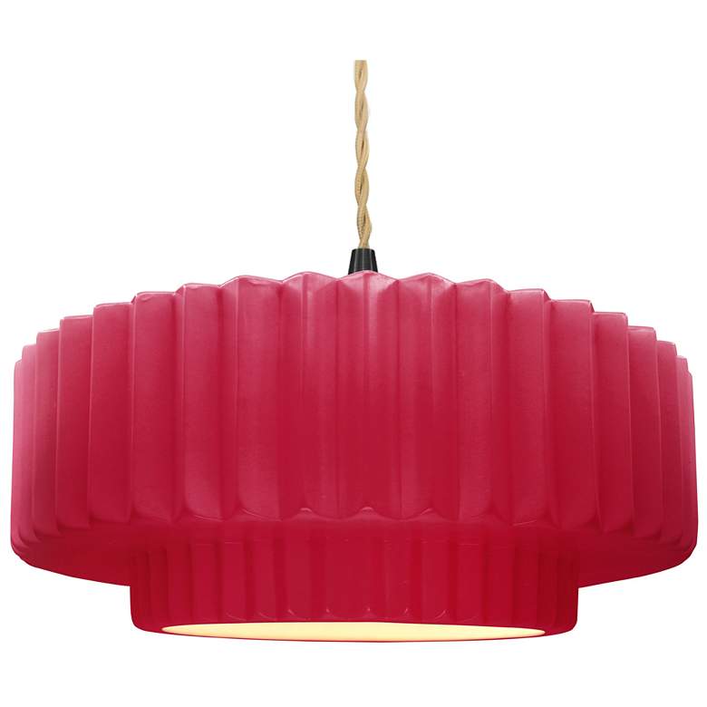 Image 1 16.25"W Cerise Frame Matte Black Large Tier Pleated Beige Twisted Pend