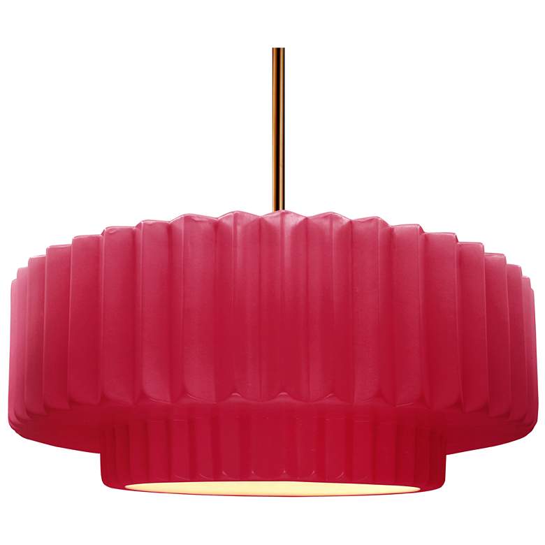 Image 1 16.25"W Cerise Frame Polished Brass Large Tier Pleated Stem LED Pendan
