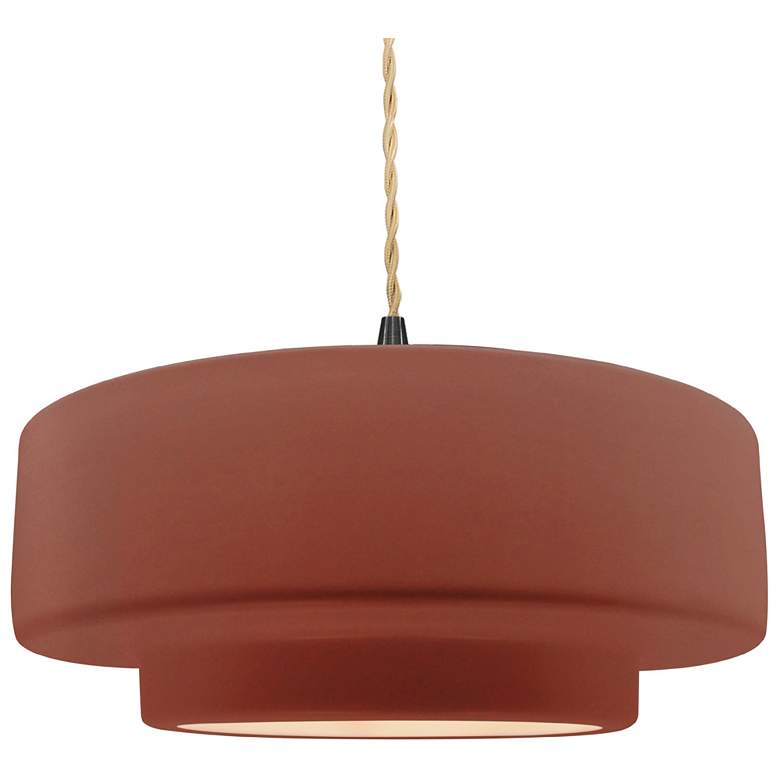 Image 1 16.25"W Clay Frame Matte Black Large Tier Beige Twisted LED Pendant