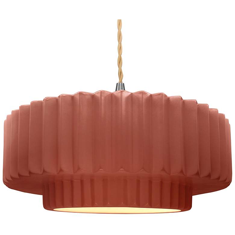 Image 1 16.25"W Clay Frame Nickel Large Tier Pleated Beige Twisted LED Pendant