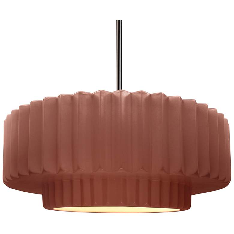 Image 1 16.25"W Clay Frame Nickel Large Tier Pleated Rigid Stem Kit LED Pendan
