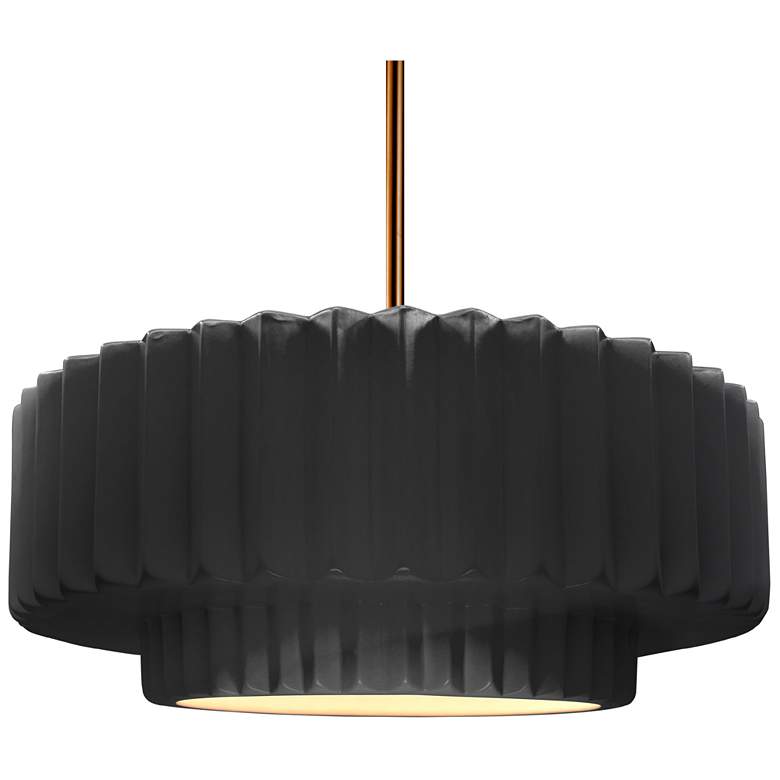 Image 1 16.25"W Gloss Black Frame Polished Brass Large Tier Pleated Stem Penda