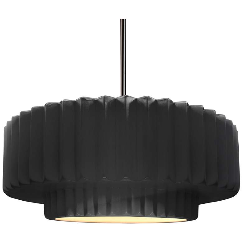 Image 1 16.25"W Gloss Black/White Frame Nickel Large Tier Pleated Stem LED Pen