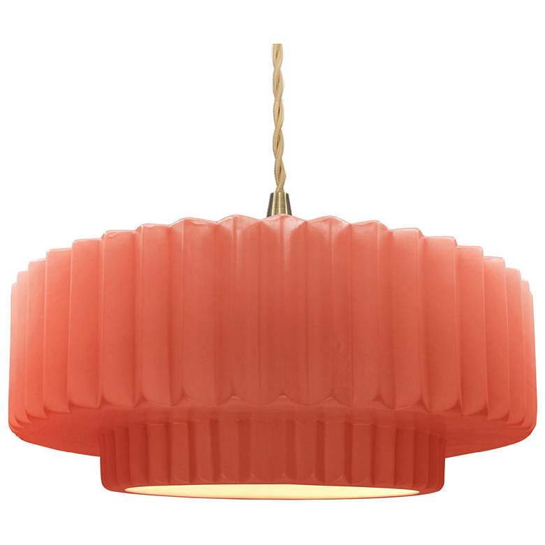 Image 1 16.25"W Gloss Blush Frame Brushed Brass Large Tier Pleated Twisted Pen
