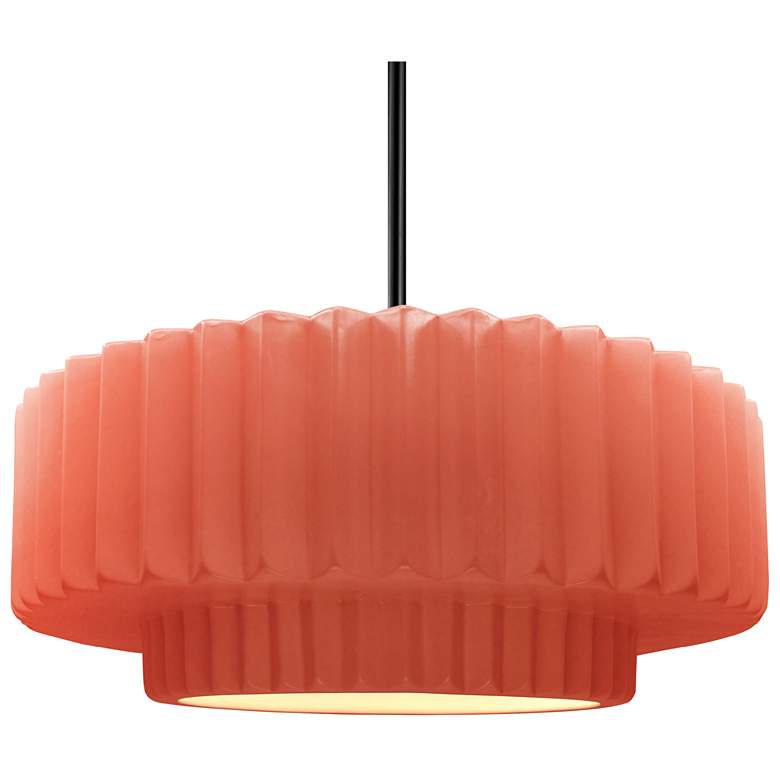 Image 1 16.25"W Gloss Blush Frame Matte Black Large Tier Pleated Stem Pendant