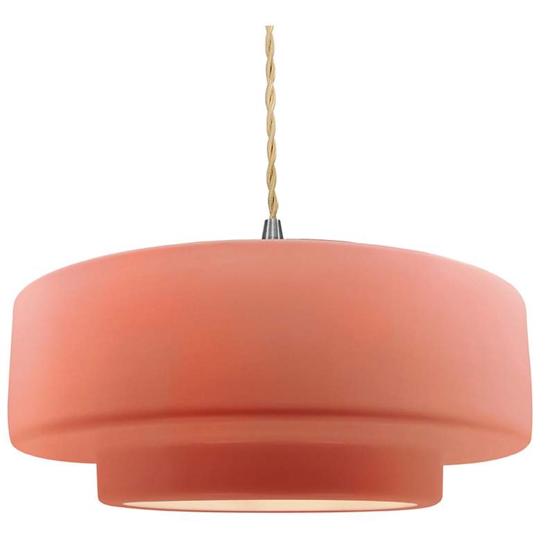 Image 1 16.25"W Gloss Blush Frame Nickel Large Tier Beige Twisted LED Pendant