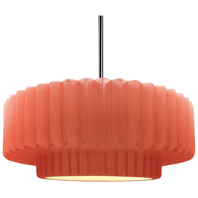 Image 1 16.25"W Gloss Blush Frame Nickel Large Tier Pleated Stem LED Pendant