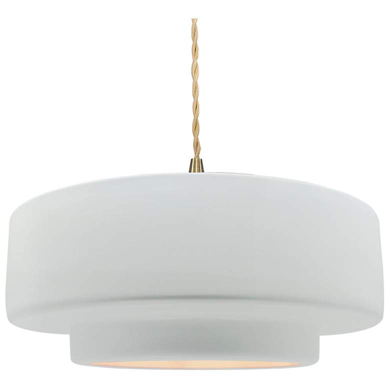 Image 1 16.25"W Gloss White Frame Brushed Brass Large Tier Beige Twisted Penda