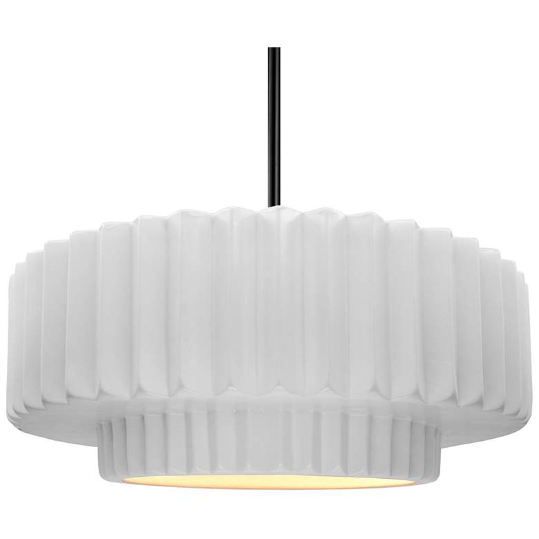 Image 1 16.25"W Gloss White Frame Matte Black Large Tier Pleated Stem LED Pend
