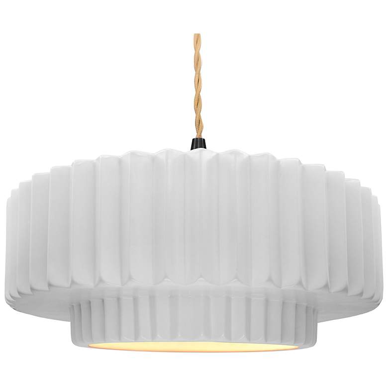 Image 1 16.25"W Gloss White Frame Matte Black Large Tier Pleated Twisted Penda