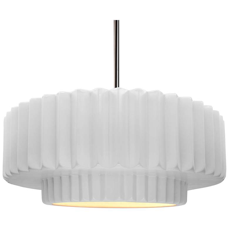 Image 1 16.25"W Gloss White Frame Nickel Large Tier Pleated Stem LED Pendant