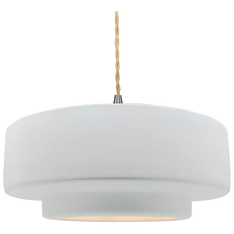 Image 1 16.25"W Gloss White Sided Frame Nickel Large Tier Beige Twisted LED Pe