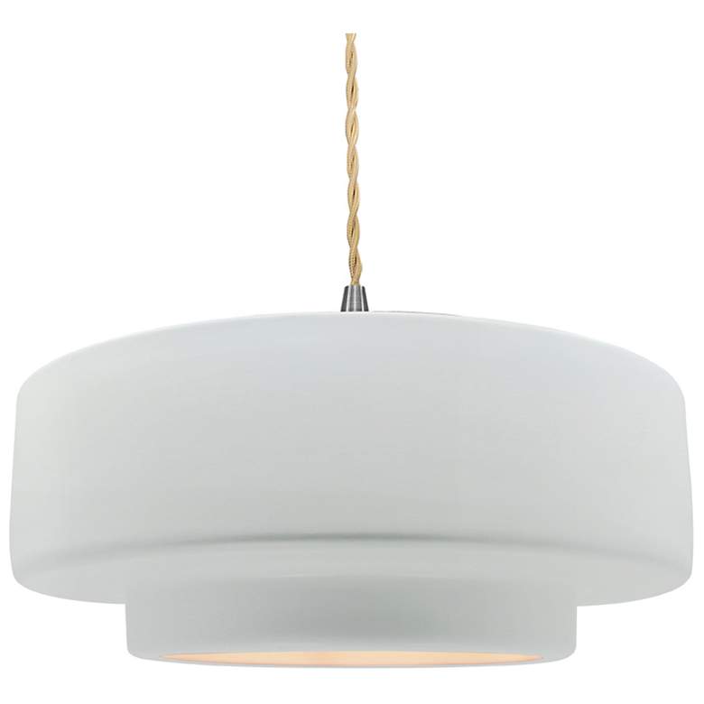 Image 1 16.25"W Gloss White Sided Frame Nickel Large Tier Beige Twisted Pendan