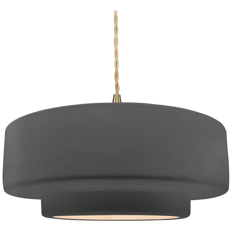 Image 1 16.25"W Grey Frame Brushed Brass Large Tier Beige Twisted LED Pendant