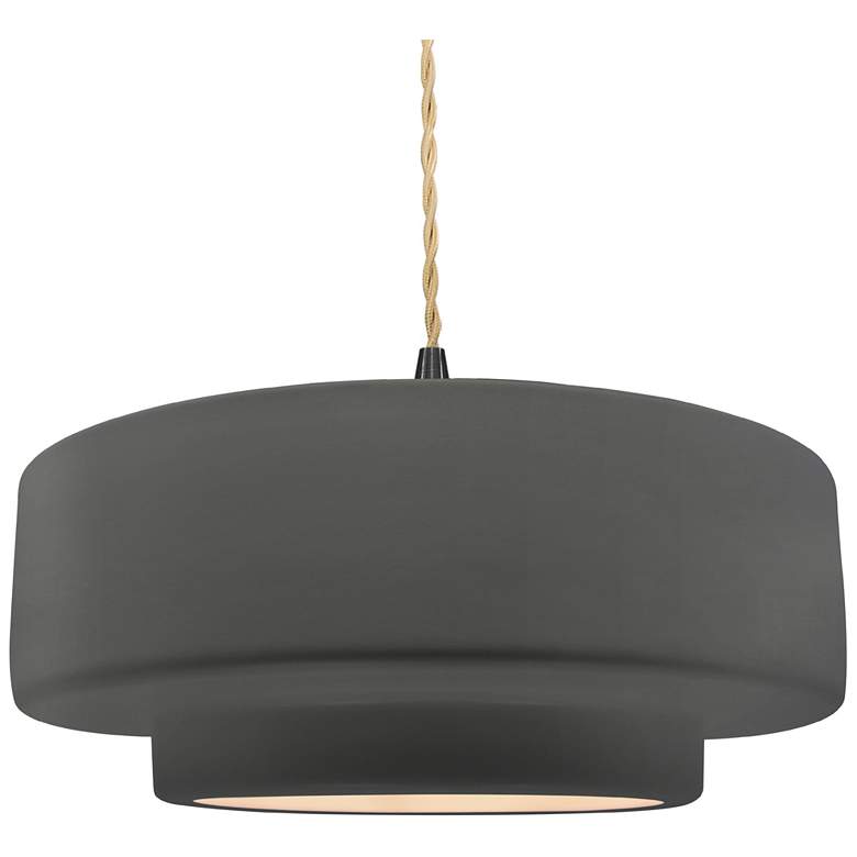 Image 1 16.25"W Grey Frame Matte Black Large Tier Beige Twisted LED Pendant