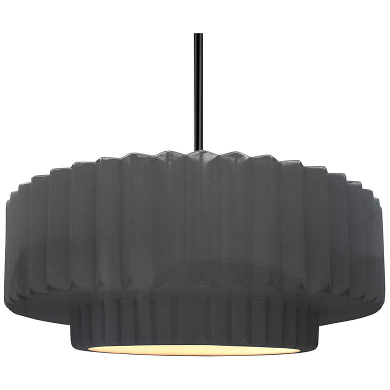 Image 1 16.25"W Grey Frame Matte Black Large Tier Pleated Stem LED Pendant