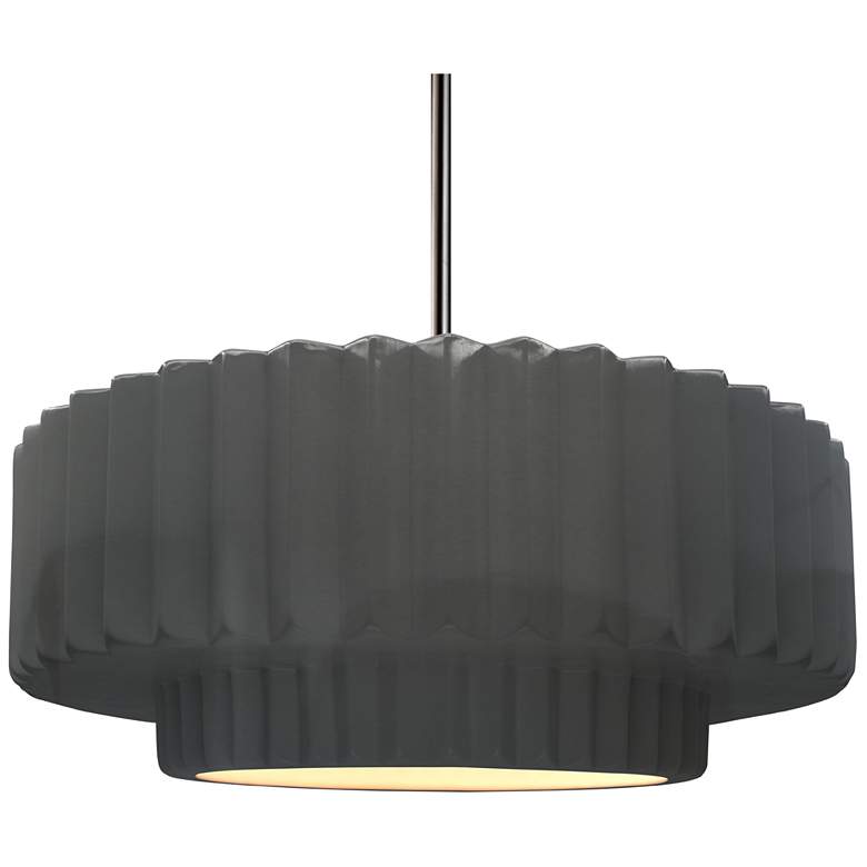 Image 1 16.25"W Grey Frame Nickel Large Tier Pleated Rigid Stem Kit LED Pendan