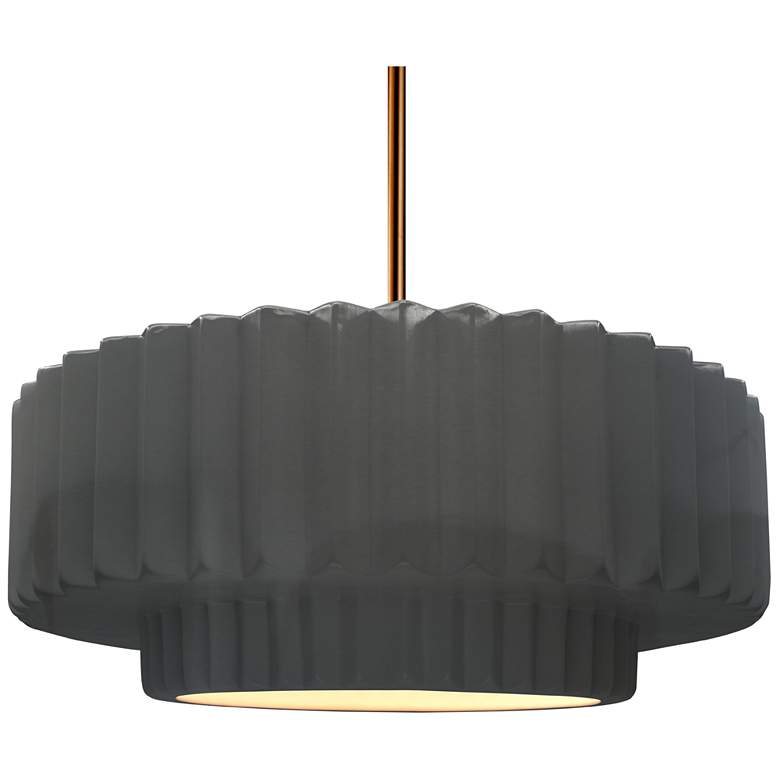 Image 1 16.25"W Grey Frame Polished Brass Large Tier Pleated Rigid Stem Kit Pe