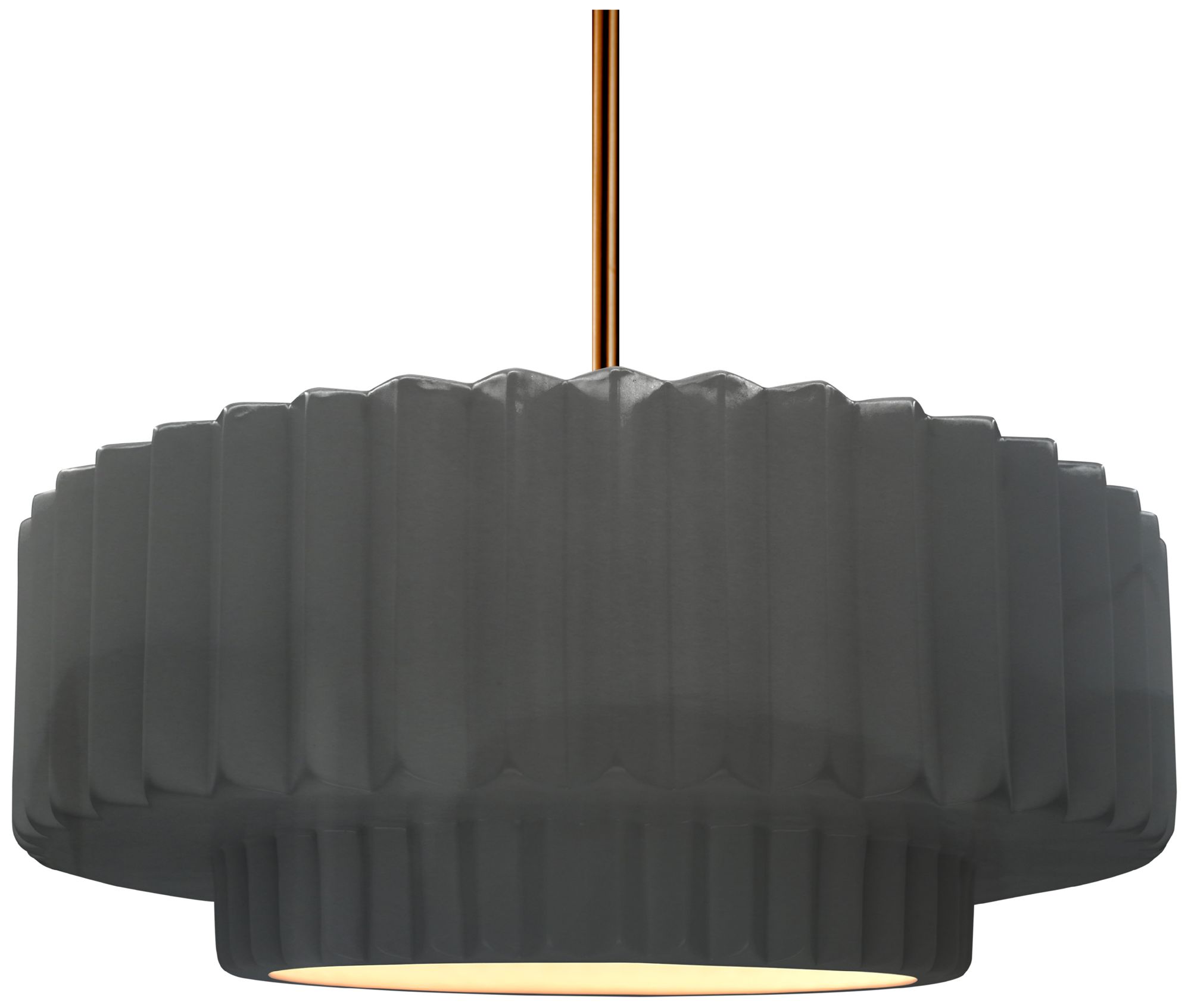 16.25"W Grey Frame Polished Brass Large Tier Pleated Stem LED Pendant