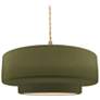 1_16.25"W Matte Green Frame Brushed Brass Large Tier Twisted LED Pendant