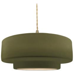 16.25"W Matte Green Frame Brushed Brass Large Tier Twisted LED Pendant