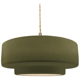 16.25"W Matte Green Frame Brushed Brass Large Tier Twisted LED Pendant 16.25"W Matte Green Frame Brushed Brass Large Tier Twisted LED Pendant