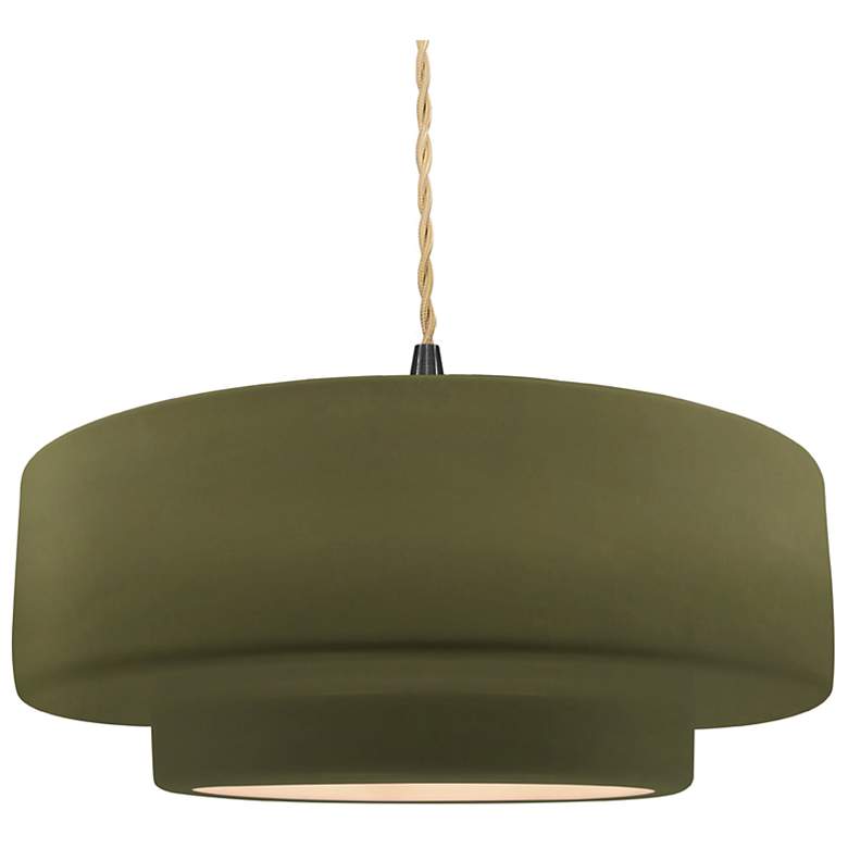 Image 1 16.25"W Matte Green Frame Matte Black Large Tier Beige Twisted Pendant