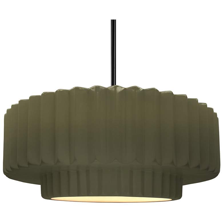 Image 1 16.25"W Matte Green Frame Matte Black Large Tier Pleated Stem LED Pend